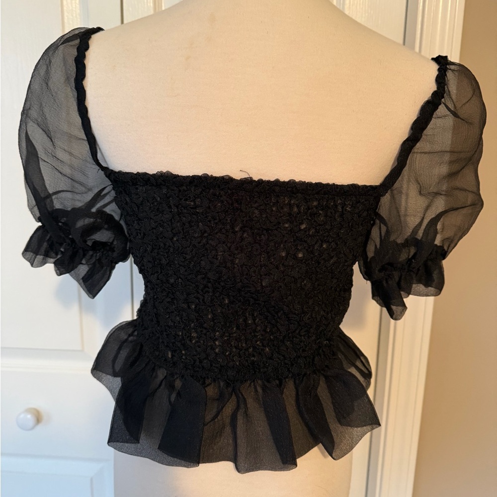 STAUD Black Sheer Puff Sleeve Blouse - Picture 3 of 6
